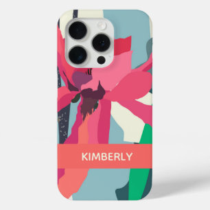 Coque iPhone 15 Pro Magnolia rose Abstrait Blocs de couleurs florales 