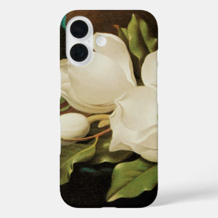 Coque Pour iPhone 16 Magnolias géant sur un tissu de velours bleu par M