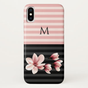 Case-Mate iPhone Case Magnolias Monogrammées Noires et Rose Pâle