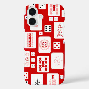 Coque Pour iPhone 16 mahjong rose rouge carreaux chinois jeu asiatique
