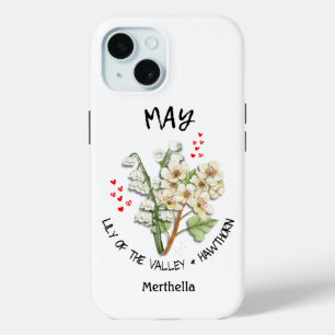 Coque Pour iPhone 15 MAI Mois de naissance Fleur Nom personnalisé