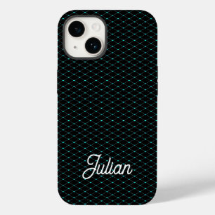 Coque Pour iPhone 14 Maillage net vert monogramme sur noir