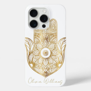 Coque iPhone 15 Pro Main de tournesol or Hamsa