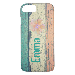Case-Mate iPhone Case Maison de plage en bois rayé turquoise rose crème