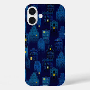Coques iPhone 16 Plus MAISONS HALLOWEEN SOMBRES NOIR & BLEU ÉPouvantable