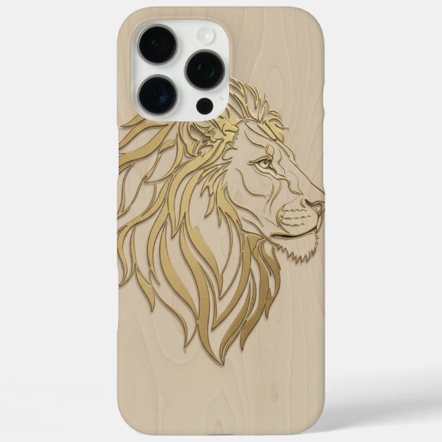 Coques Case-Mate iPhone Majestic Lion Face on Beige Wood – Bold & Elegant  (Verso)