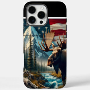 Coques iPhone 16 Pro Max Majestic Moose Et Drapeau Américain