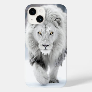 Coque Pour iPhone 14 Majestueux Lion Blanc dans un Décor de Paysage Hiv