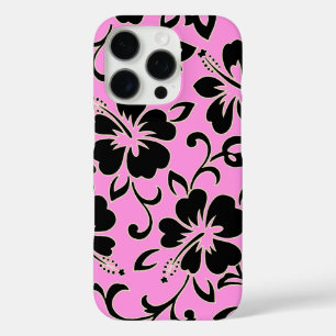 Coques iPhone 16 Pro Malia Hibiscus Hawaïen Floral rose et noir