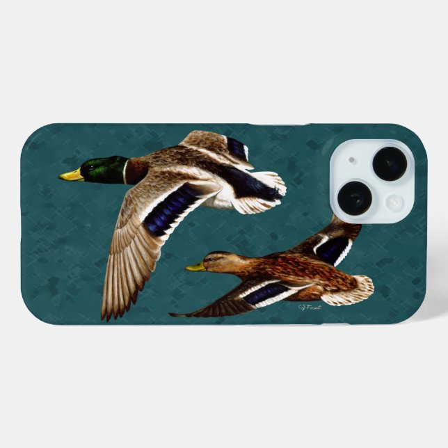 Coques Case-Mate iPhone Mallard Canards en vol Turquoise (Verso (horizontal))