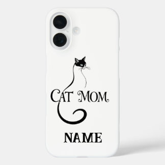 Coque Pour iPhone 16 Maman de chat, Typographie minimaliste élégante de