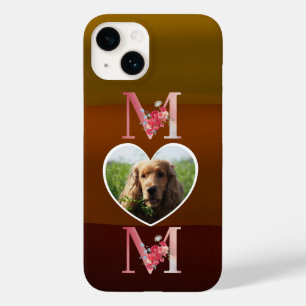 Coque Pour iPhone 14 Maman Floral photo du coeur du chien tons terre