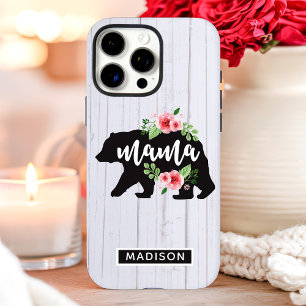 Coques iPhone 16 Pro Max Maman Ours Floral Bois Rustique