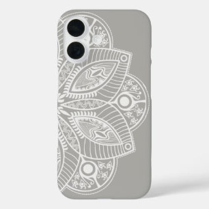 Coque Pour iPhone 16 Mandala blanc exotique sur Arrière - plan gris