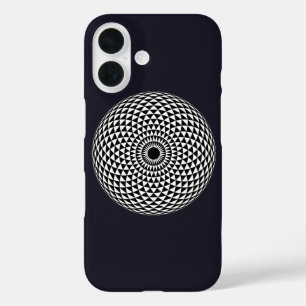 Coque Pour iPhone 16 Mandala blanc noir spirituel géométrique Oriental
