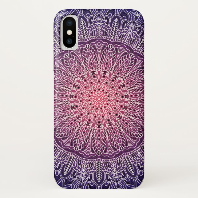 Coques Case-Mate iPhone Mandala blanc sur l'arrière - plan pourpre (Dos)