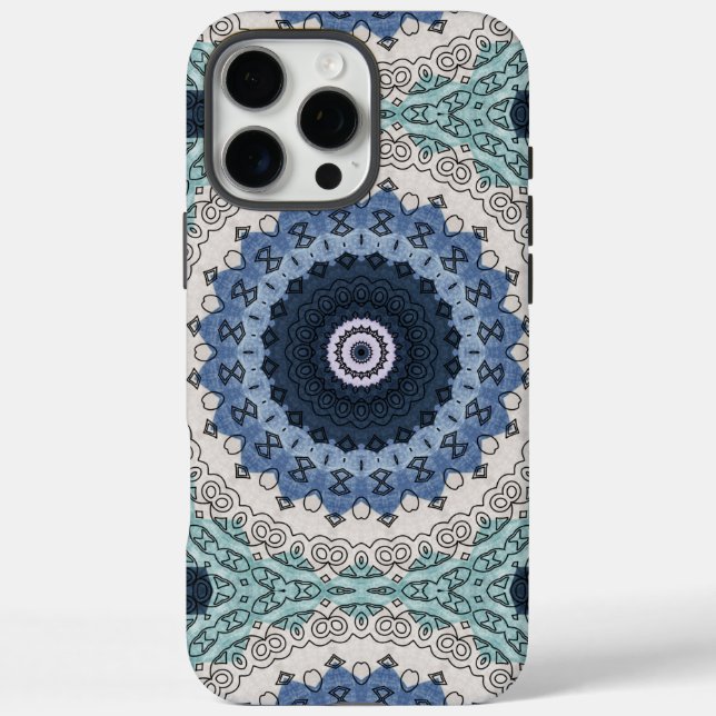 Coques Case-Mate iPhone Mandala bleu et Turquoise avec symétrie géométriqu (Verso)