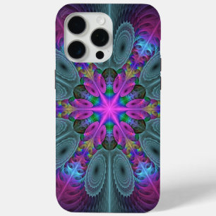 Coque iPhone 15 Pro Max Mandala Colorful Striant Fractal Art Kaleidoscope