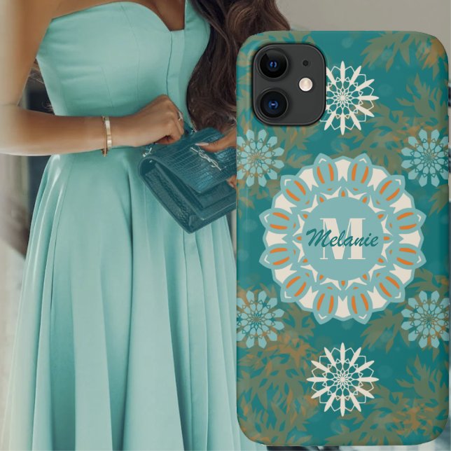 Coques Case-Mate iPhone Mandala de la tribu Boho en orange et Turquoise Va (Boho Tribal Mandala in Orange and Teal Variation 2 Case-Mate iPhone Case by Leapfroglisics Shop)