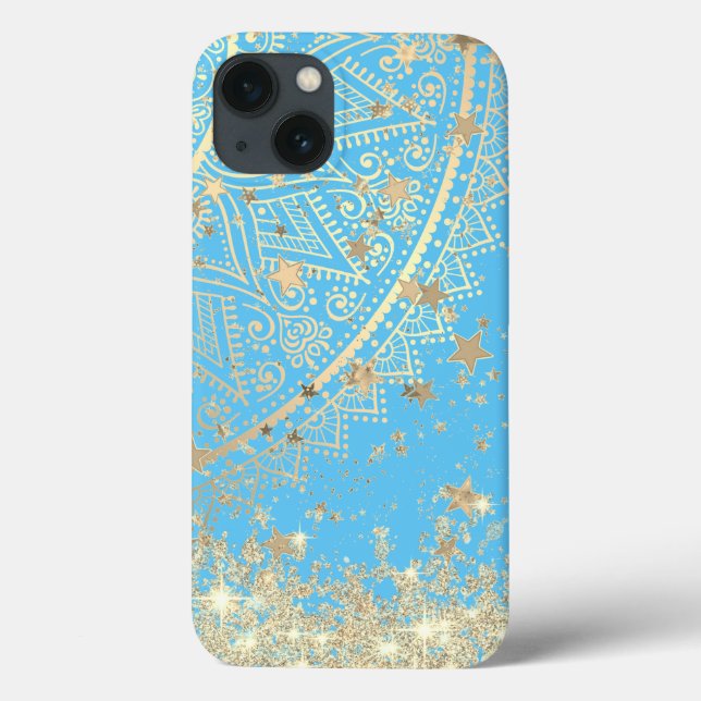Coques Case-Mate iPhone Mandala envoûtant avec Gold Stars sur Turquoise    (Verso)