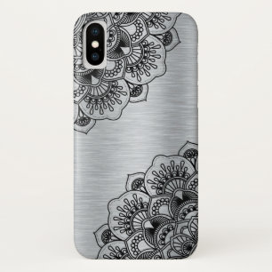Case-Mate iPhone Case Mandala floral noir sur aluminium brossé argent