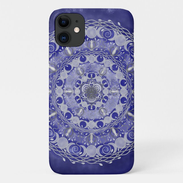 Coques Case-Mate iPhone Mandala, la déesse à trois lunes d'argent céleste (Dos)