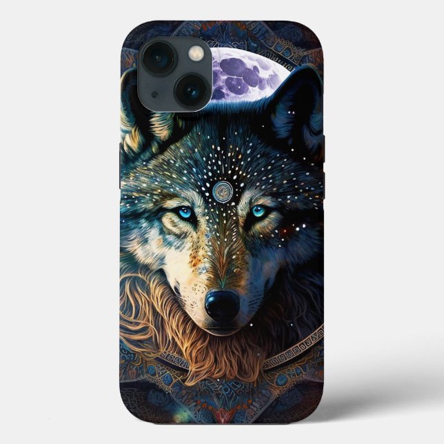 Coques Case-Mate iPhone Mandala, la lune mystique du loup (Verso)