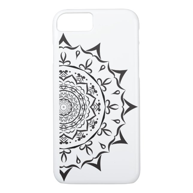 Coques Case-Mate iPhone Mandala. Motif orientale ronde noire et blanche (Dos)