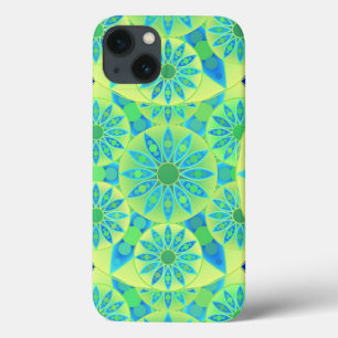 Coques Pour iPhone Mandala motif, turquoise, bleu, vert citron