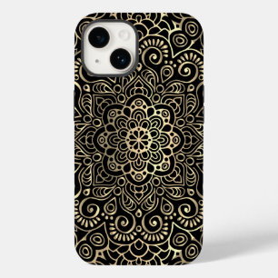 Coque Pour iPhone 14 Mandala noir or élégant et stylé
