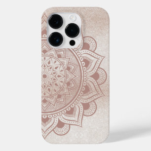 Coque Pour iPhone 14 Pro Mandala Om Parties scintillant Rose or Dusty rose 