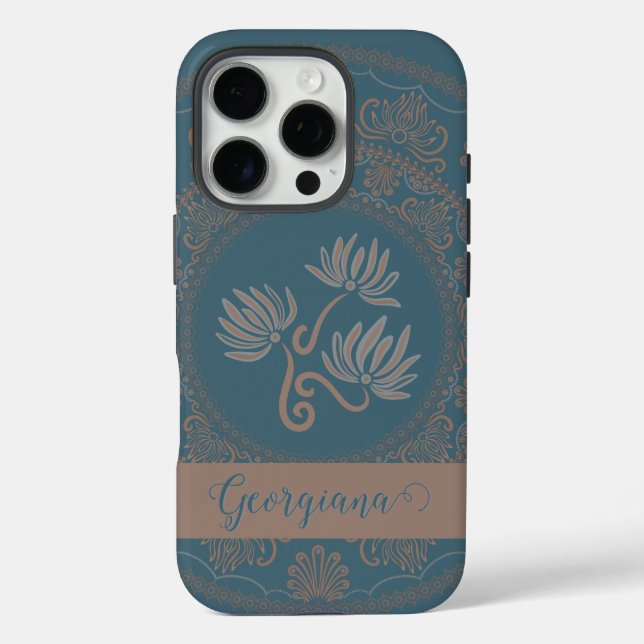 Coques Case-Mate iPhone Mandala personnalisé doré et sarcelle rococo à poi (Verso)