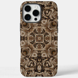 Coques iPhone 16 Pro Max Mandala Tourbillon Brun Terreux avec Effet Bois