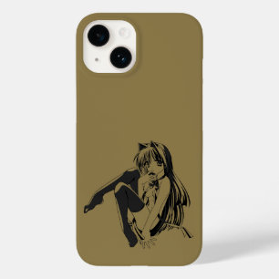 Coque Pour iPhone 14 Manga, Chat fille aux oreilles de chat Furry Kawai