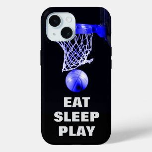 Coque Pour iPhone 15 Mange Sommeil Jouer Basket Bleu Noir