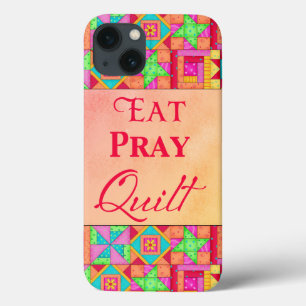 iPhone 13 Coque Manger Pray Quilt Rouge Coral Patchwork Block Art