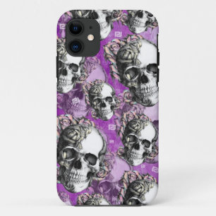 Coque iPhone 11 Mangeur pourpre de personnes. Crâne et roses je