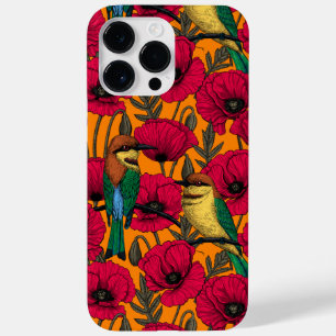 Coque Pour Pour iPhone 14 Pro Max Mangeurs d'abeilles et pavots sur orange