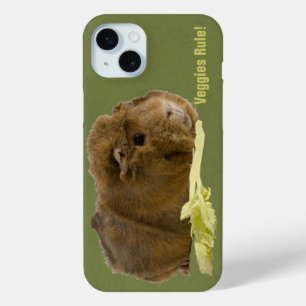 Coque iPhone 15 Mini Mangez Vos Légumes Photo de Cochon d'Inde Mignon G