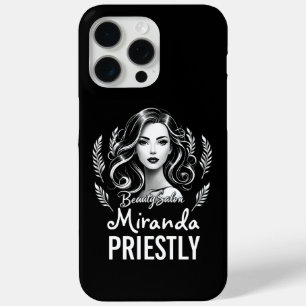 Coque iPhone 15 Pro Max Maquillage Artiste Coiffure Stylo moderne Noir Bla