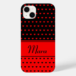 Coque Pour iPhone 14 Plus Mara - Nom Modèle, Coeurs rouge et noir stylish