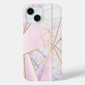 Coque Pour iPhone 15 Marble Quartz Rose or parties scintillant comme
