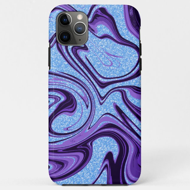 Coques Case-Mate iPhone Marble Swirls Purple Black with Blue Faux Glitter (Dos)