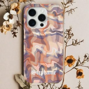 Coque iPhone 15 Pro "Marble tartan mignon nom de script boho terracott