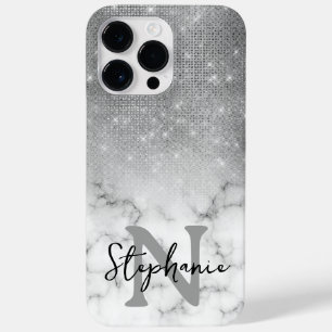 Coque Pour Pour iPhone 14 Pro Max Marbre à paillettes d'argent en dégradé Monogramme