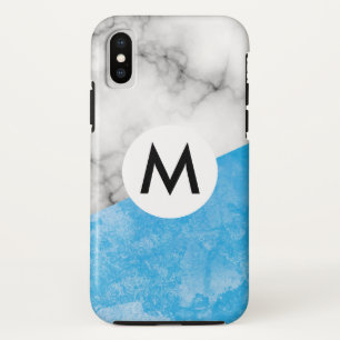 Case-Mate iPhone Case marbre à texture bleue avec monogramme