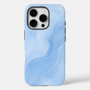 Coques iPhone 16 Pro Marbre Abstrait Bleu Clair Motif