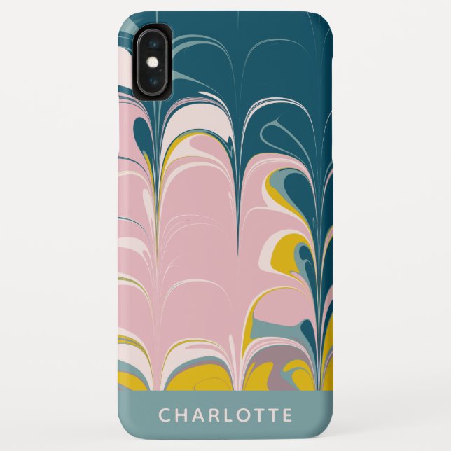 Coques Case-Mate iPhone Marbre Abstrait moderne Ebru Motif Turquoise et ro (Dos)