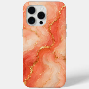 Coque iPhone 15 Pro Max Marbre Abstrait Rivière Or Corail