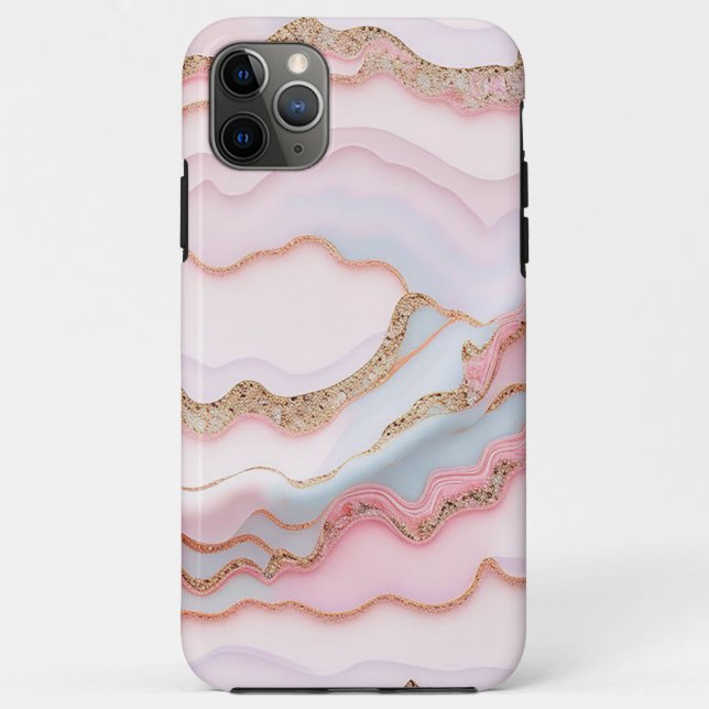 Coques Case-Mate iPhone Marbre Agate Moderne Bleu Rose Collection Or (Dos)
